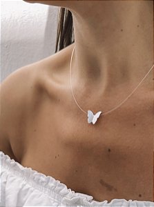 GARGANTILHA EM PRATA925 - LASER FIO DE NYLON COM BORBOLETA