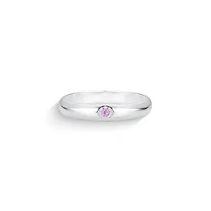 ANEL EM PRATA925 -  ALIANÇA ARO SIMPLES COM ZIRCÔNIA ROSA NO CENTRO