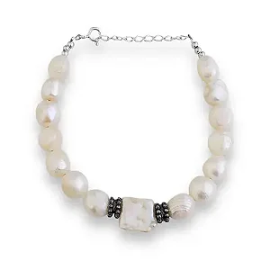 PULSEIRA EM PRATA925  DE PÉROLA DETALHADA