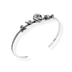 BRACELETE EM PRATA925 ENVELHECIDO COM ROSAS E FOLHA