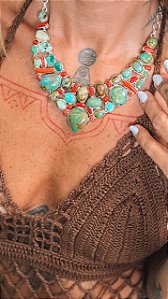 Gargantilha em Prata925 - Turquesa Coral Natural