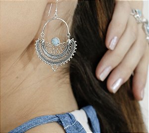 Brinco em Prata925 - Gancho de Larimar com Bordas Trabalhadas