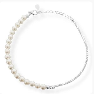 Pulseira em Prata925  com Pérolas de um Lado e Lisa do outro