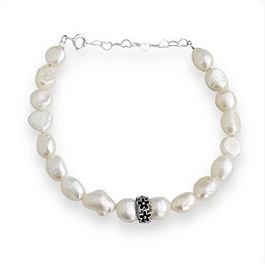 Pulseira em Prata925 de Pérola Arroz Amassada com Biwa Moeda