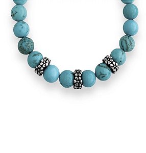 Pulseira em Prata925 De Pedra Turquesa com Florzinhas