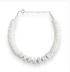 Pulseira em Prata925 com Pedra Concha Rondel e Madrepérola