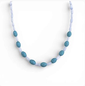 Gargantilha Olho de Gato com Howlita Turquesa Tambor Liso