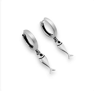 Brinco de Argola Click com Pingente de Peixe