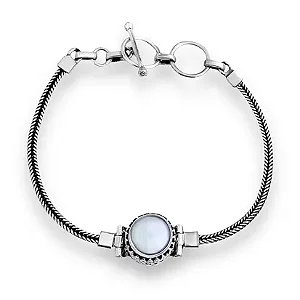 PULSEIRA EM PRATA925 - BOHO ENVELHECIDA PÉROLA BARROCA REDONDA