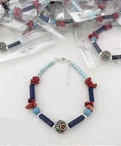 Pulseira em Prata925 - Na Pedra Natural Howlita Turquesa Larimar