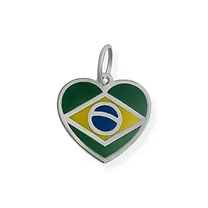 PINGENTE EM PRATA925 - LASER CORAÇÃO COM BANDEIRA DO BRASIL