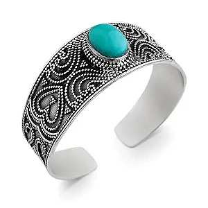 BRACELETE EM PRATA925 - ENVELHECIDO BOHO COM PEDRA NATURAL OVAL