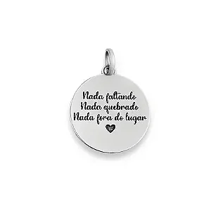 PINGENTE EM PRATA925 ENVELHECIDO LASER COM FRASE