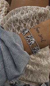 BRACELETE EM PRATA925 - ENVELHECIDO ARO LARGO VAZADO COM ELEFANTES
