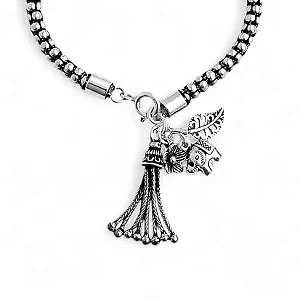 Pulseira em Prata925 - Pipoca Envelhecida com Pingentes Boho no Fecho