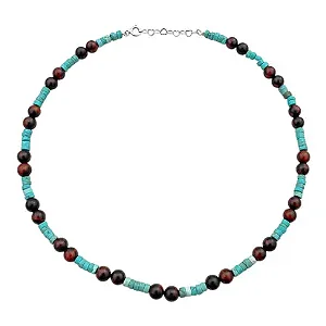GARGANTILHA EM PRATA925 DE PEDRAS TURQUESA RONDEL COM OLHO DE BOI
