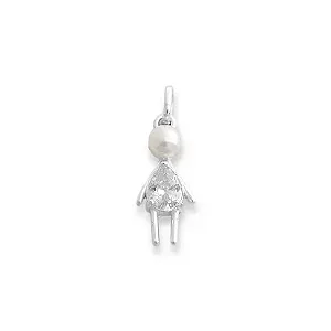 Pingente em Prata925 - Menina - com zircônia cristal e detalhe de pérola.