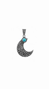 PINGENTE MEIA-LUA COM FLORES E LARIMAR