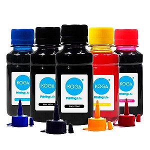 Kit 5 Tintas Epson L110 CMYKK Corante 100ml Koga