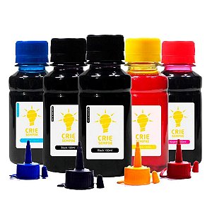 Kit 5 Tintas Epson L220 CMYKK Corante 100ml Crie Sempre