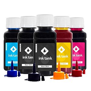 Kit 5 Tintas Epson L396 CMYKK Corante 100ml InkTank