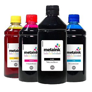 Kit 4 Tintas para Epson EcoTank L365 CMYK 500ml Corante MetaInk