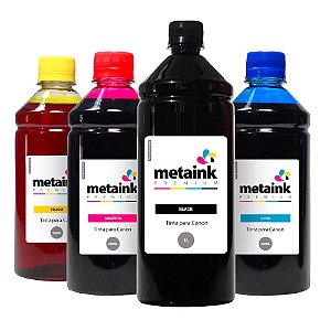 Kit 4 Tintas para Canon MegaTank G1110 Black 1 Litro Pigmentada Colors 500ml Corante MetaInk
