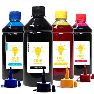 Kit 4 Tintas para Epson L365 Premium Crie Sempre CMYK 500ml Corante