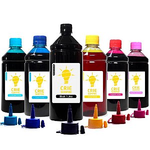 Kit 6 Tintas para Epson L1300 Crie Sempre Black 1 Litro Coloridas 500ml Corante