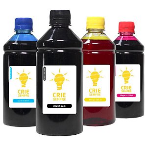 Kit 4 Tintas para Epson L655 Premium Crie Sempre CMYK 500ml Corante