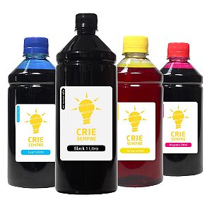 Kit 4 Tintas para Epson L655 Premium Crie Sempre Black 1 Litro Coloridas 500ml corante