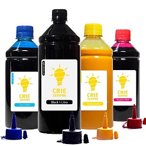 Kit 4 Tintas para Epson L200 Pigmentada Black 1 Litro Coloridas 500ml