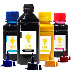 Kit 4 Tintas para Epson L355 | L200 Pigmentada Black 500ml Color 100ml
