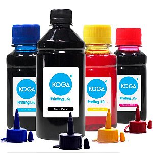 Kit 4 Tintas para Epson Universal Black 500ml Color 100ml Corante Koga