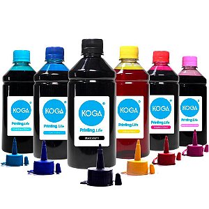 Kit 6 Tintas para Impressora Epson L800 CMYK 500ml Corante Koga