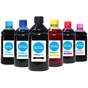 Kit 6 Tintas para Epson T673 Bulk Ink CMYK 500ml Corante Koga