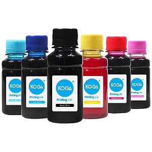 Kit 6 Tintas para Epson T673 Bulk Ink CMYK 100ml Corante Koga