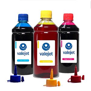 Kit 3 Tintas para Epson L380 EcoTank Cyan Yellow Magenta 500ml Corante Valejet