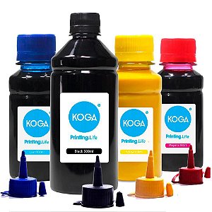 Kit 4 Tintas Sublimáticas para Epson L495 Ecotank Black 500ml e CMYK 100ml Koga