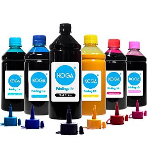 Kit 6 Tintas para Epson Bulk Ink L800 Black 1 Litro Coloridas 500ml Sublimatica Koga
