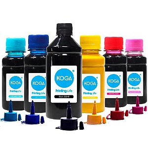 Kit 6 Tintas para Epson Bulk Ink L800 Black 500ml Coloridas 100ml Sublimatica Koga