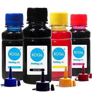 Kit 4 Tintas para Epson 504 | T504 Koga CMYK Black Pigmentada 200ml | Coloridas Corante 100ml