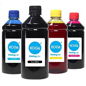 Kit 4 Tintas para Epson L6161 Koga Black Pigmentada | Coloridas Corante 500ml