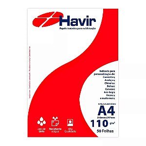 Papel A4 para Sublimação Tratado Havir R90 110g 50 folhas