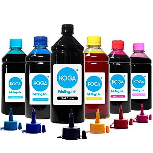 Kit 6 Tintas Epson Bulk Ink L850 Black 1 Litro Color 500ml Corante Koga