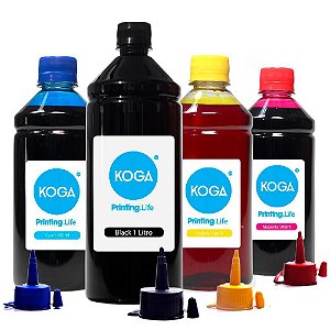 Kit 4 Tintas Epson Bulk Ink L200 Black 1 Litro Coloridas 500ml Corante Koga