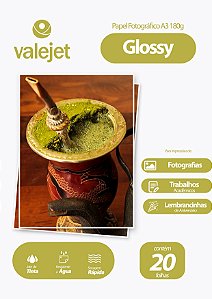 Papel Fotográfico Glossy A3 180g Valejet 20 Folhas