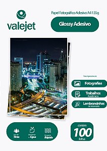 Papel Fotográfico Glossy Adesivo A4 135g Valejet 100 Folhas