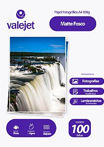 Papel Fotográfico Matte Fosco A4 108g Valejet 100 Folhas