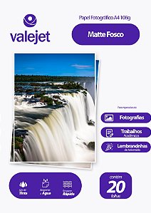 Papel Fotográfico Matte Fosco A4 108g Valejet 20 Folhas